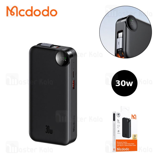 پاوربانک 10000 مک دودو Mcdodo Freego MC-3870 توان 30 وات همراه با کابل متصل پاوربانک 10000 مک دودو Mcdodo Freego MC-3870 توان 30 وات همراه با کابل متصل