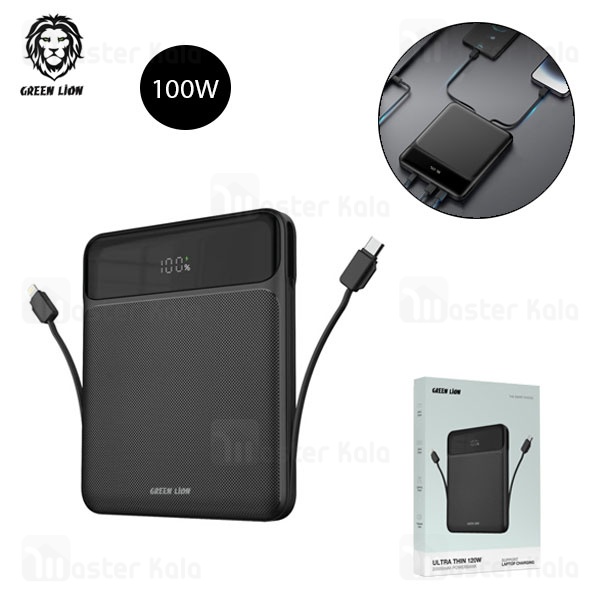 پاوربانک 20000 گرین لاین Green Lion Ultra Thin GNULTHIN20BK توان 120 وات همراه با کابل متصل پاوربانک 20000 گرین لاین Green Lion Ultra Thin GNULTHIN20BK توان 120 وات همراه با کابل متصل