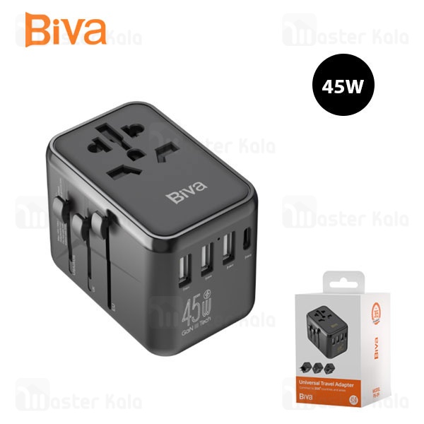 شارژر دیواری و مبدل برق بیوا Biva PS-09 GaN Universal Travel Adapter توان 45 وات شارژر دیواری و مبدل برق بیوا Biva PS-09 GaN Universal Travel Adapter توان 45 وات